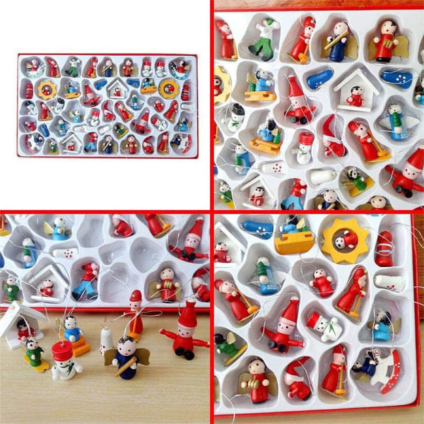Miniatyr julgransprydnader i harts, set med 48 - Rustika juldekorationer - Små miniatyr julgransprydnader - Tomte, snögubbe, pepparkaksgubbe, ängel