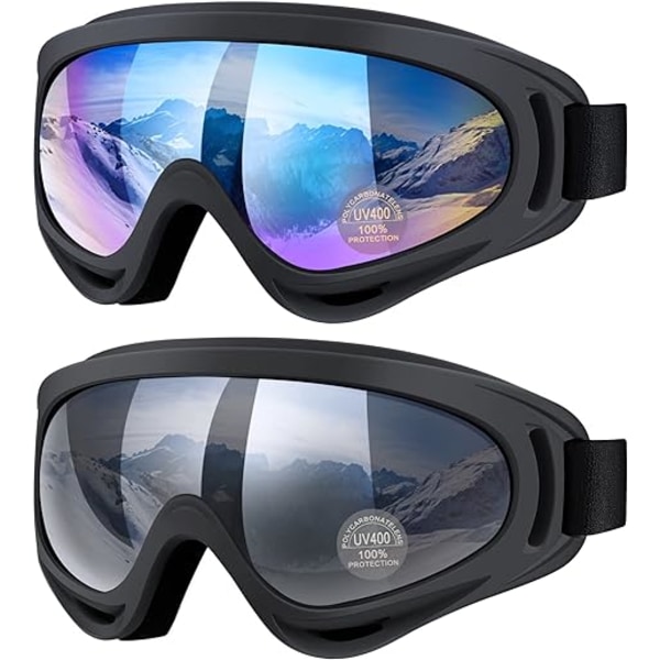 Skibriller, Ski- og Snowboardbriller for Gutter og Jenter, Gutter og Jenter, Ungdom, Anti-Glare, Anti-Fog Snowboardbriller Briller 2-pakning