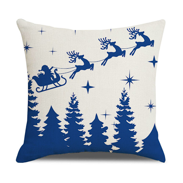 Jul örngott 18 x 18 set om 4 Xmas dekorativa örngott blå God Jul snöflinga kudde heminredning supersoft bomull linne kasta P