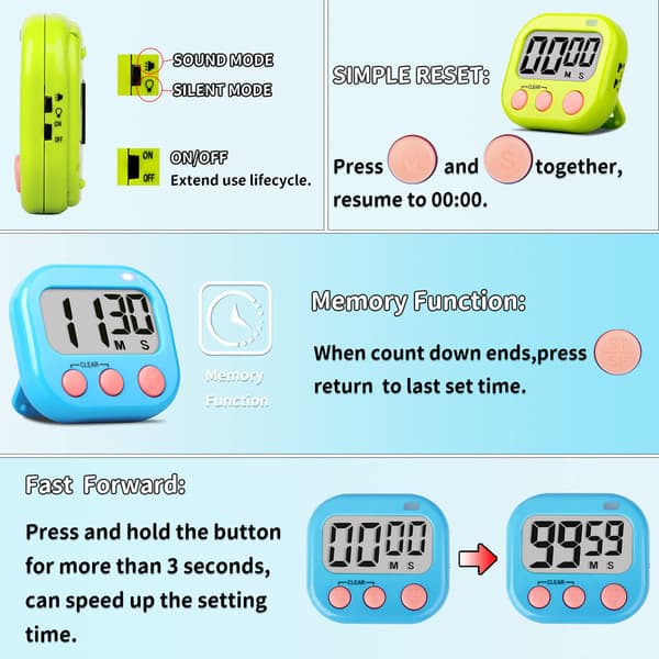 Barnlärare Timer Digital Kök Timer Matlagning Stor Magnetisk Klassrum Timer 2 Pack