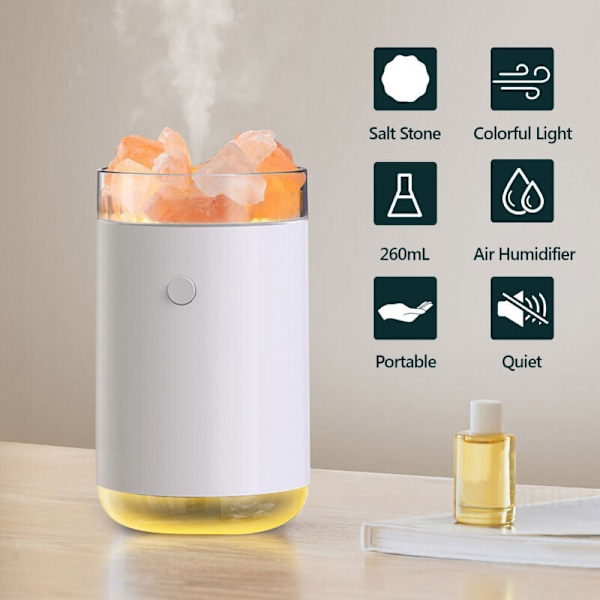 Luftfuktare i kristallsalt med färgat ljus 260 ml Murdly luftfuktare med tyst USB, eteriska oljor och bärbar luftfuktare dimma