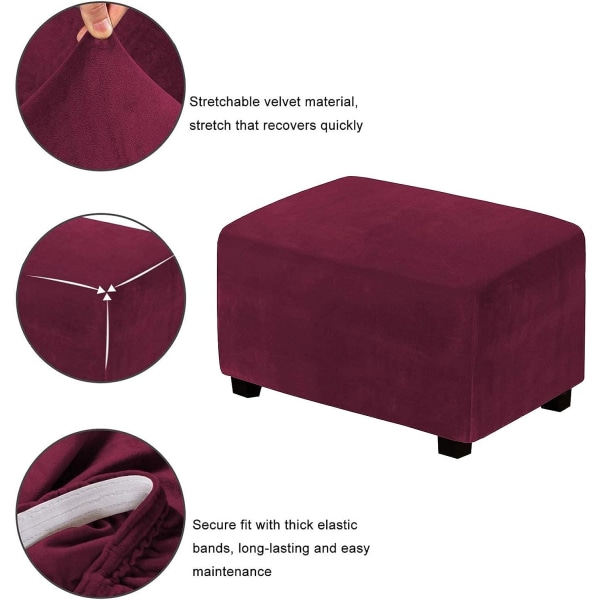 (Vinfarge) Stretch Ottoman Covers Velvet Ottoman Cover Rectangle Footstool Cover Footstool Cover