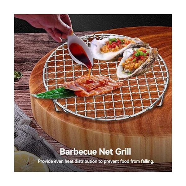 GRID Tilbehør til grill, 18cm/7.1 tommer grillrist i rustfrit stål, rund rist til grillning, kølerist til stabelbar stork