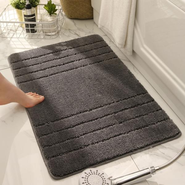 Badrumsmatta enfärgad förtjockad hög och låg lugg hushålls golvmatta, halkfri absorberande badrums golvmatta (svart, 50x80cm)