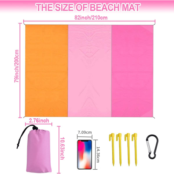 Waterproof Beach Mat 210X200CM Anti Sand Picnic Blanket, Foldable Portable Beach Blanket with 4 Fixed for Beach, Picnic, Camping, Traveling, Outdoor