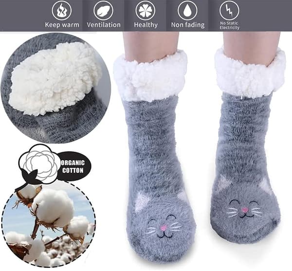 Hjemmesko sokker til kvinder, skridsikre varme gulvsokker, vinter søde komfortable bløde uld fluffy sokker til kvinder og piger