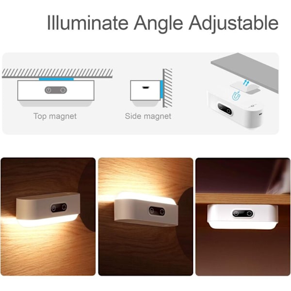 2-pack 3W Touch Light 5 Färger Justerbar Dimbar LED Nattlampa Inbyggt 2000mAh Uppladdningsbart Batteri Självhäftande Nattlampa för Läsning Skåp Smink