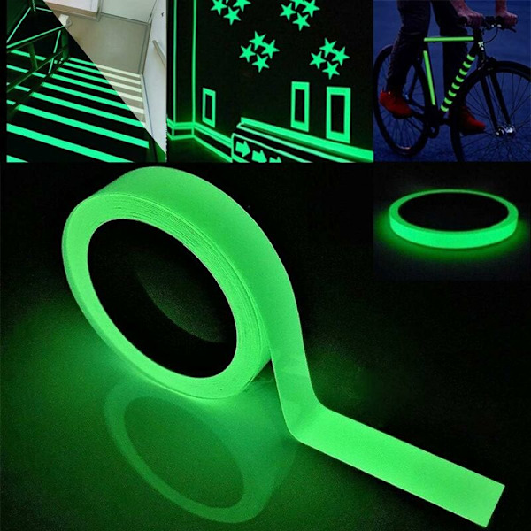 Grön kvalitets fluorescerande tejp högre 9 m x 2 cm, ljusstark tejp, fosfortejp, självlysande markeringstejp, självhäftande varningstejp,