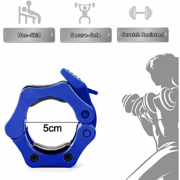 Olympiabarbell-kaulukset Pro ABS Lock -pari 2 mustaa kiinnikettä, jotka sopivat täydellisesti tehokkaisiin nostoihin ja ammattimaiseen olympiatason harjoitteluun, sininen