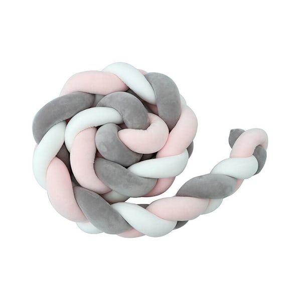 3M Cot Bumper Snake Cushion Braided Bumper Velvet Baby Protection Anti-Collision Fabric Fence (White+Pink+Green)