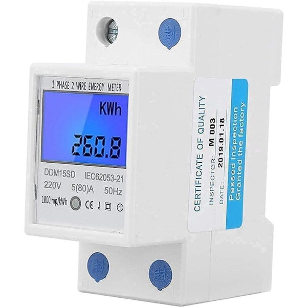 DDM15SD 5-80A Enfas KWh Elektronisk Energimätare med LCD Bakgrundsbelysning Digital Display