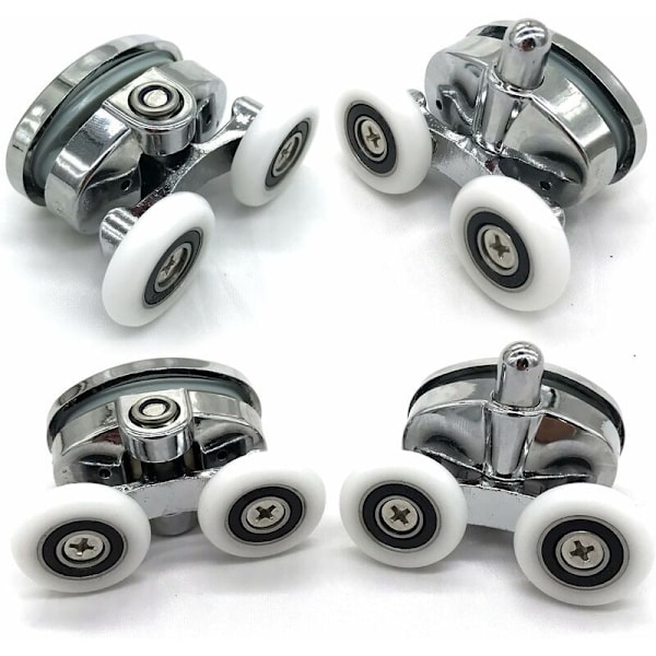 Sett med 4 dusjdørhjul - Doble hjul - Oval - Sommerfuglform (23mm)