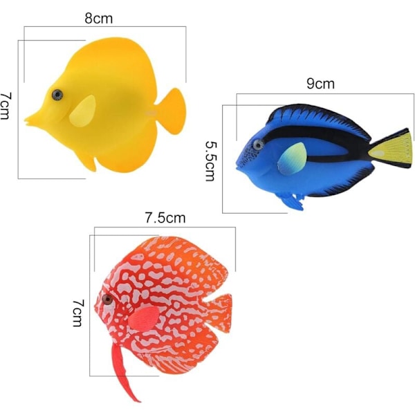 Flydende kunstig fisk 3-delt kunstig fisk akvarium lys fisk Falsk fisk simulering dekorativ akvariefisk til akvarium, akvarielandskab