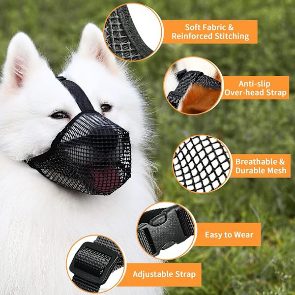 Mjuk nylon munkorg för hund - Justerbar andningsbar mesh munkorg, hundmask, munskydd för anti-bitning anti-skällande slickande (Grå, Storlek M)