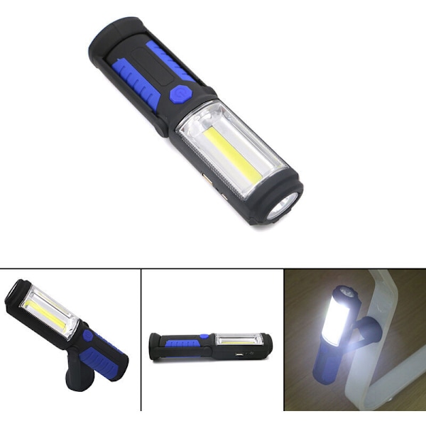 LED Arbejdslampe Inspektionslampe 3W COB Ultralet USB Genopladelig lampe med roterende magnetisk base på 180 grader til camping, natfiskeri, gør-det-selv, Ur