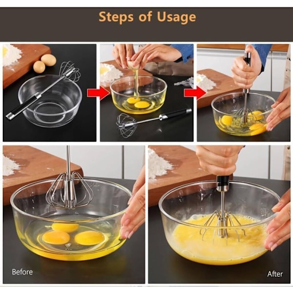 Visp, Halvautomatisk Handmixer, Rostfri Manuell Äggvisp, Multifunktionell Roterande Visp för Vispning, Visning och Blandning, Gåva till Barn
