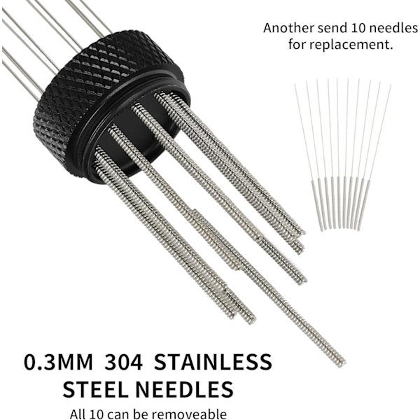 10 x 0,3 mm nåler, espressofordelingsverktøy med aluminiumsstativ, espressoblender for kaffekjennere
