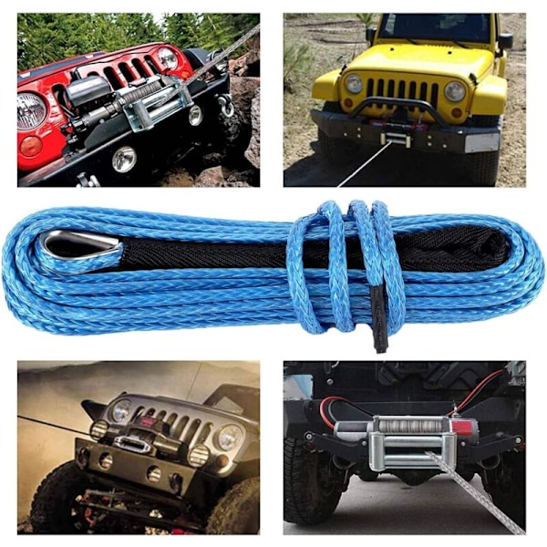 Winch Reb, Winch Reb 5mm x 15m 3492 kg Kabel Trailer Bugsering Towing Strap Winch Line Kabel til Bagagerum SUV ATV UTV (Blå)