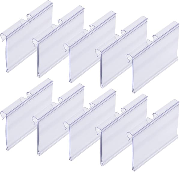 Sett med 30 prislapper for T-kroker. 42 x 60 mm etikett. Transparent. Prislapper