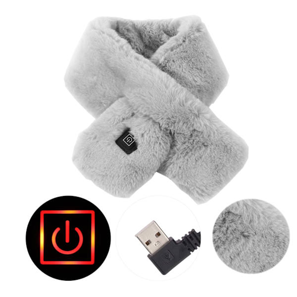 Uppvärmd halsduk, 3 temperaturinställningar justerbar mjuk varm plysch USB-uppvärmd halsduk för kvinnor män kall vinter nacksmärta lindring och inomhus- och utomhusbruk