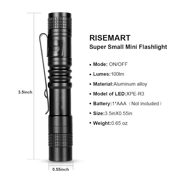 LED-ficklampa med klämma (längd 9 cm) Penlight medicinsk mini bärbar aluminiumlegering svart tryck på batteridriven pennväska Hög ljusstyrka ficklampa