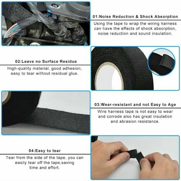4 st Flanell Bil Elektrisk Slang 19mm15m Bil Tyg Tejp Anti-friktion Anti-fouling Scotch Tyg Brusreducering Halkfri för Bil Motorcykel