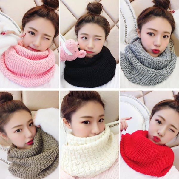 Skjerf strikket søt solid farge vinter varm fortykket koreansk stil allsidig enkel daglig skjerf for kvinner
