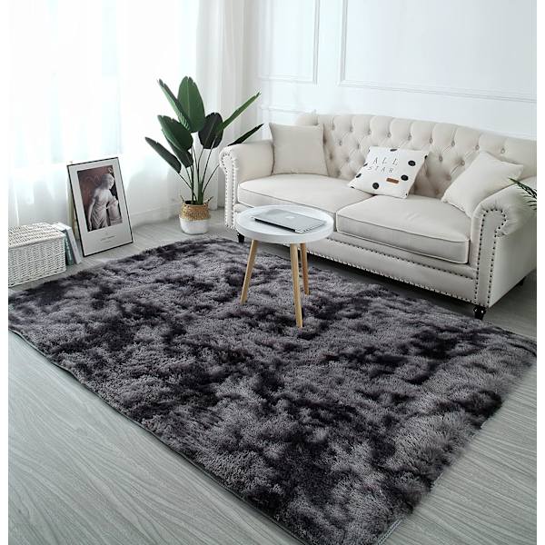 Mjuk golvmatta fluffig konstgjord pälsområdematta dekorativ gradient golvmatta för sovrum vardagsrum matsal (mörkgrå, 80×160cm)