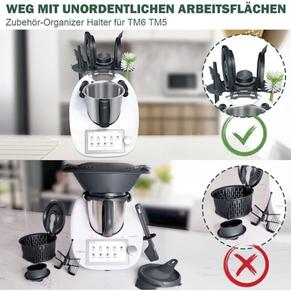 Organisationsstand til Thermomix TM6/TM5 tilbehør – til opbevaring af låg/spatler/piskeris/rengøringsbørster osv. Multifunktionel stand