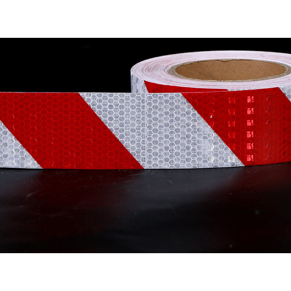 Rød og hvit signaltape Reflekterende stripe Klistremerke Trafikkvarsling Natt med reflekterende bilmerking gulv, 5cm x 25m