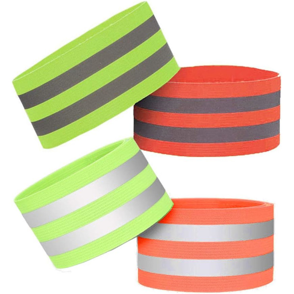 Set med 4 reflekterande armband, säkerhet, hög synlighet, löpning, cykel, handledsband, fotled, reflex för cykling, löpning, jogging, promenader, motorcykel.