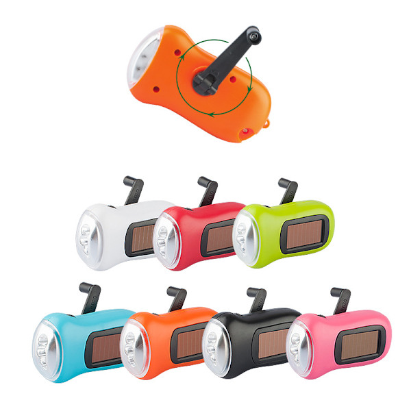 Orange Mini Hand Crank LED Ficklampa, Nöd Hand Crank Dynamo Solcellsladdad Ficklampa Kraftfull Energisparande Ficklampa