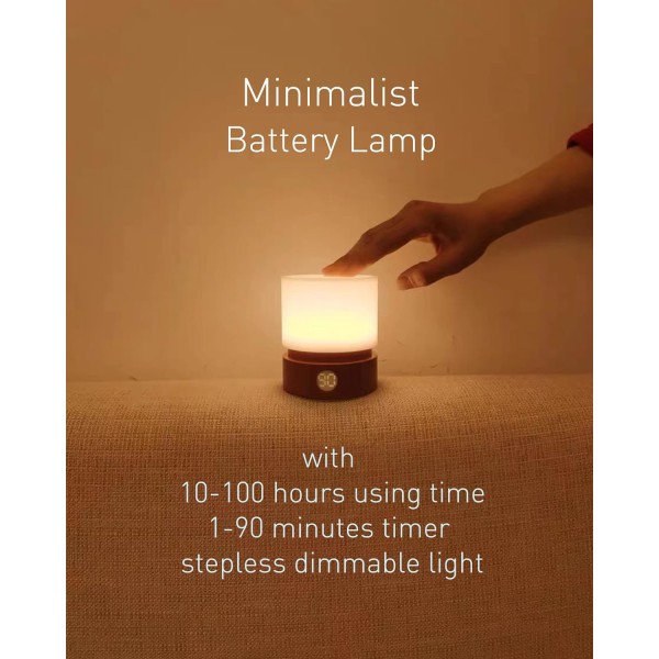 Timer Natlampe, Dæmpbar LED-Sengelampe, Træstruktur, Søvnhjælpslys, Genopladelig, Batteridrevet