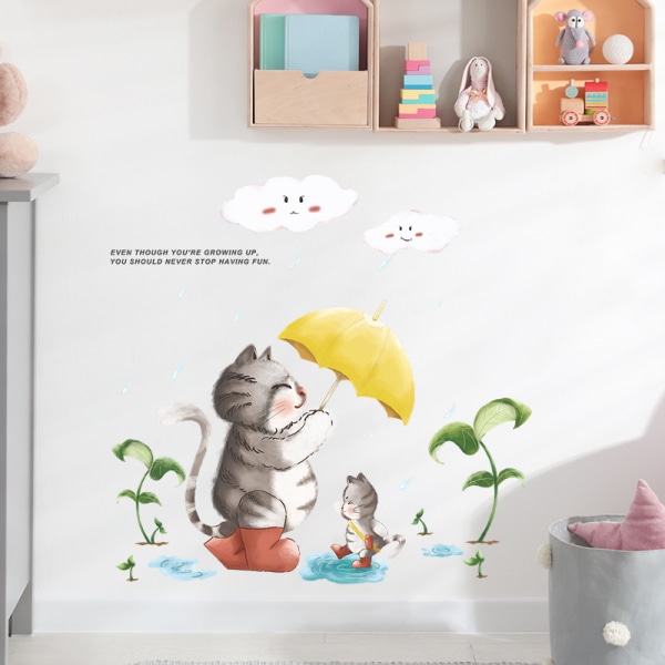 Kitty Kids Room Wall Decor, Cartoon Sticker, Wall Art Poster, Peel and Stick Art Sticker för Barn och Barnrum Dekor