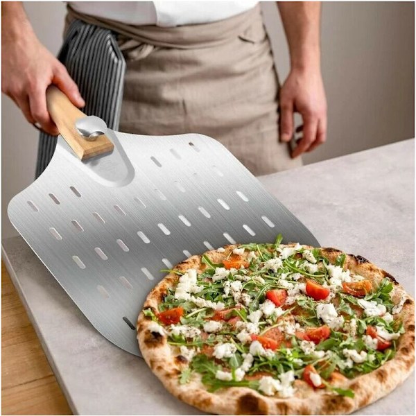 (60,5x30,3x1,6cm) rei'itetty pizzalapio, ruostumattomasta teräksestä valmistettu pizzalapio, pizzalapio irrotettavalla, kestävällä ja kevyellä kahvalla