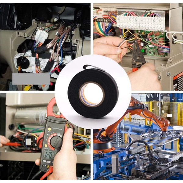 2 stk. sort selvklæbende tape til bil, køretøj, klud, klud tape, kredsløb ledningsnet dedikeret høj temperatur til bil (19mm x 15