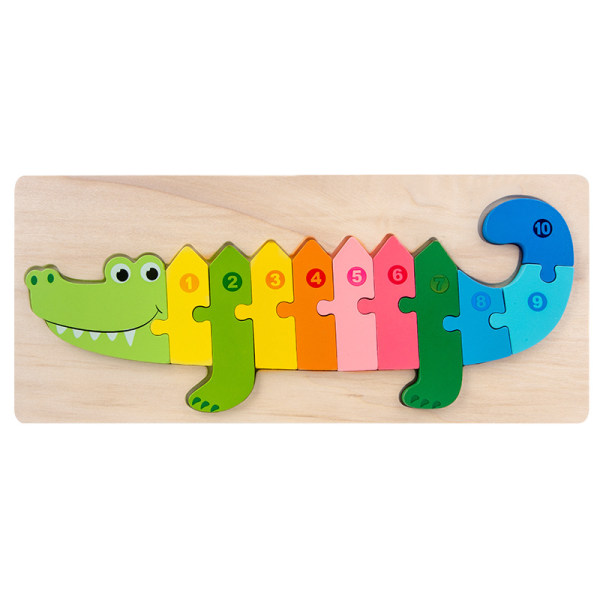 Nummerpussel, krokodilträ Nummerpussel - 1-åring och toddler Träleksak, pusselspel