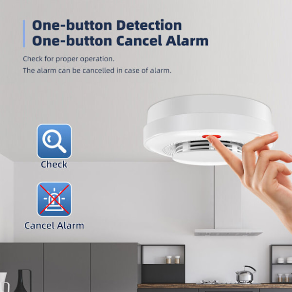 Intelligent WiFi rökdetektor, brandvarnare, automatisk verifiering, Tuya-applikation, 360 graders detektering, fjärrkontroll för hem, husbil, hotell