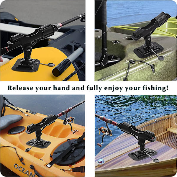 Fiske Stang Holder for Båt Kajakk 360° Justerbart Båt Tilbehør med Stor Foldbar Holder