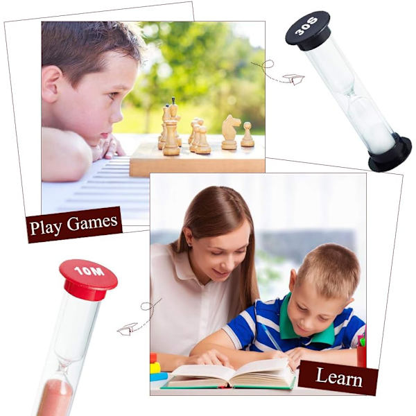 6 stycken timglas 30 sek / 1 minut / 2 minuter / 3 minuter / 5 minuter / 10 minuter, timglas sandklocka timer för kök, spel, hem, kontor, Ki