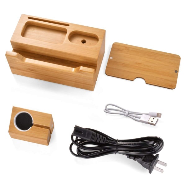 Lader mobiltelefon klokke klokke trådløst headset multifunksjonell USB bambus ladestasjon sete multiport