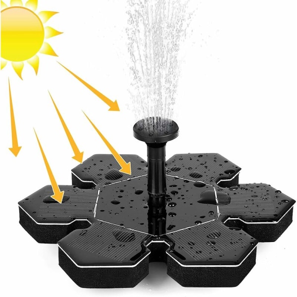 1,5W utendørs solcelledrevet fontene, solcelledrevet vannpumpe, solcelledrevet dam pumpe med batteri og 4 dyser, solcelledrevet fontenepumpe, mini flytende fontene for dekorativ