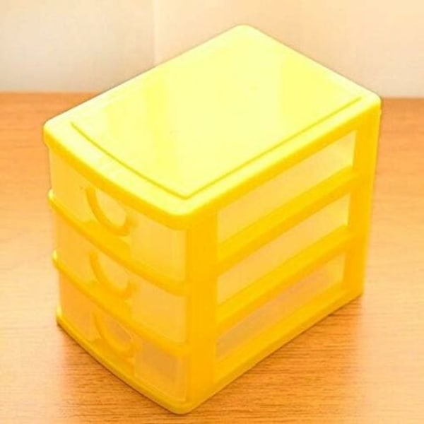Miniskuffeboks Plast flerlagsboks Sorteringsoppbevaringslekeboks med transparente skrivebordsoppbevaringsbokser, trelags gul