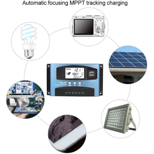 Solarladdningsregulator, Dubbel USB LCD-skärm, 12V 24V, MPPT 40A