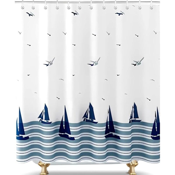 120x200 - Anti-skimmel bruseforhæng med våd kant, vandtætte vaskbare bruseforhæng, ocean polyester stof bruseforhæng med kroge til badekar brusekabine