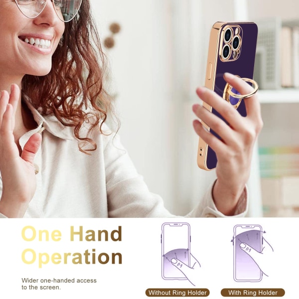 360 astetta pyörivä sormimagneettinen phone case iPhone 14 Pro Maxille, violetti