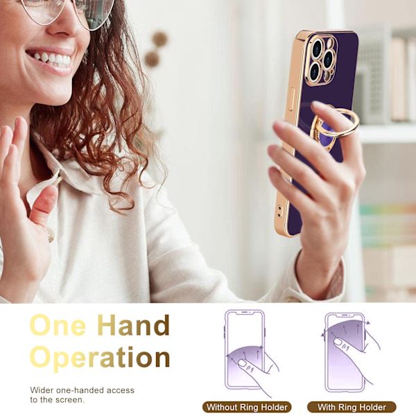 360 graders roterende finger magnetisk bilmontering telefondeksel for iPhone 14 Pro Max, lilla