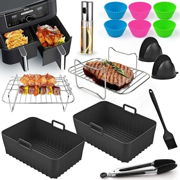 19 Deler Tilbehør til Airfryer - For Dobbeltsone Airfryer For Ninja Af300EU, Af400EU, Tower T17088, 7.6L-9.5L Dobbel Airfryer Oppvaskmaskin Sikker