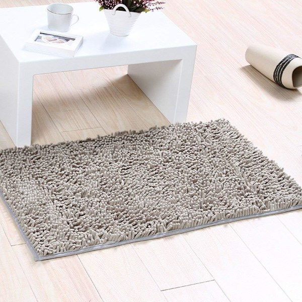 Pehmeä Shag Kylpymatto Matto Keittiön Ovi Jalat Matto Liukumaton Imeytyvä Nauha Ovimatto Kylpymatto Suihku Shaggy Matto - 40 x 60 cm, Harmaa