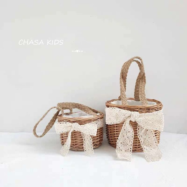 Rattan Korg, Förvaringskorg, Bröllop, Blomsterflickebasket, Handvävd Korg, Rekvisita